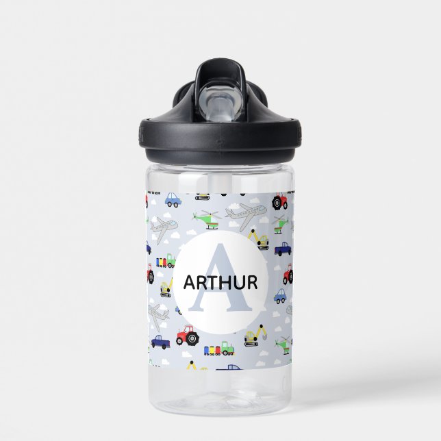 Bouteille D'eau Garçons Cute Blue Transport Train Voiture école po (Avant)