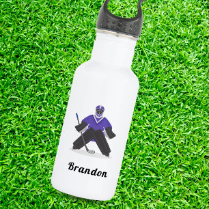 Bouteille D'eau Garçons Joueur de hockey sur glace violet et nom S