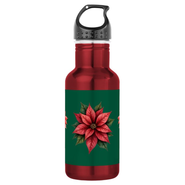 Bouteille D'eau Garrafa de água Natal verde e Flores Vermelhas (Devant)