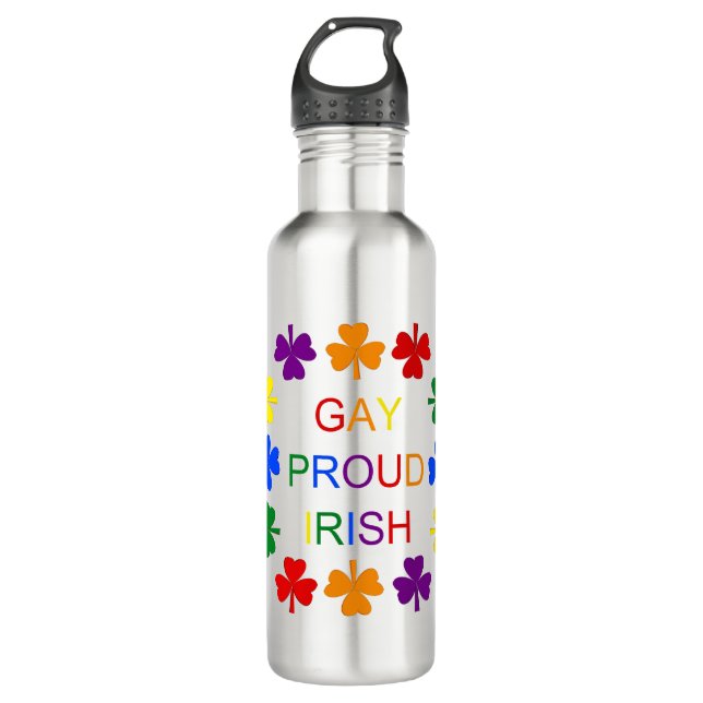 Bouteille D'eau Gay Fier Irlandais LGBT Rainbow Shamrocks (Devant)