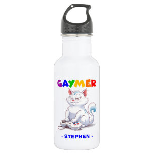 Bouteille D'eau Gaymer - Rainbow Gaming Cat avec console   LGBTQ