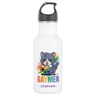 Bouteille D'eau Gaymer - Rainbow Gaming Cat avec console   LGBTQ 2