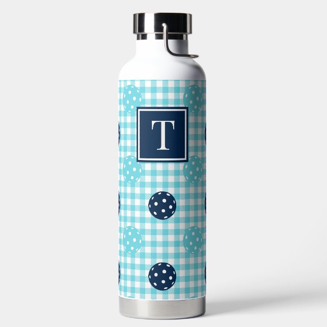 Bouteille D'eau Gingham de Pickleball Prépa - Bleu marine & Turquo (Droite)