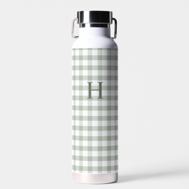 Bouteille D'eau Gingham Vert Classique Monogramme Moderne (Avant)