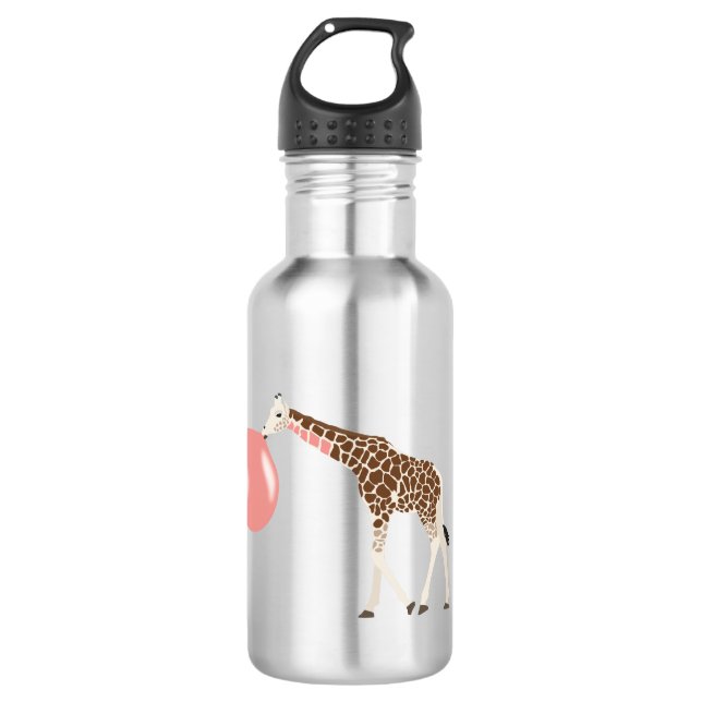 Bouteille D'eau Girafe Bubble Gum soufflant une bulle  (Devant)