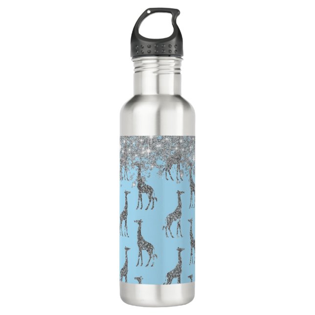 Bouteille D'eau Girafe en argent sur Dreamy Blue Thermal (Devant)
