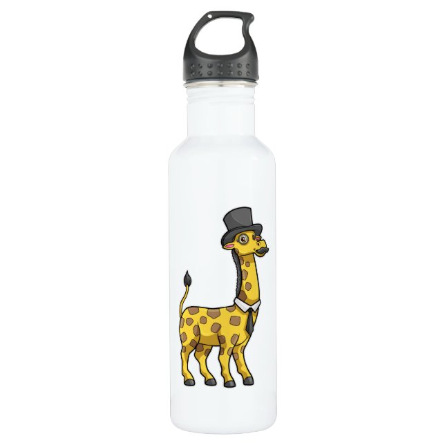 Bouteille D'eau Giraffe en Gentleman avec Casquette, Cravate et Mo (Devant)