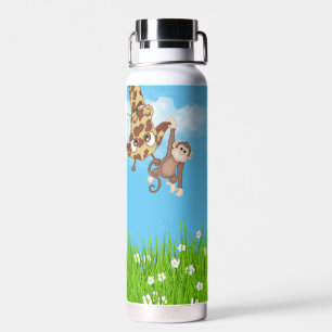 Bouteille D'eau Giraffe et singe à l'herbe