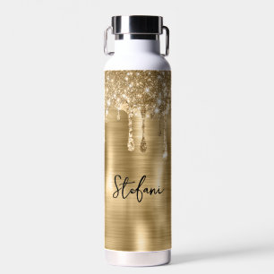 Bouteille D'eau Glittery Gold Drives Deux Nom Cartes de Place