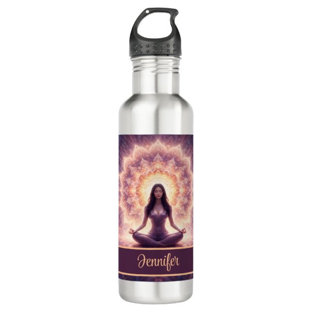 Bouteille D'eau Glowing Mandala Meditation Woman Custom Name       (Devant)