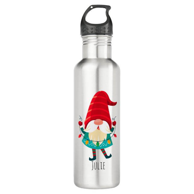 Bouteille D'eau Gnome de Noël avec lumières de Noël (Devant)