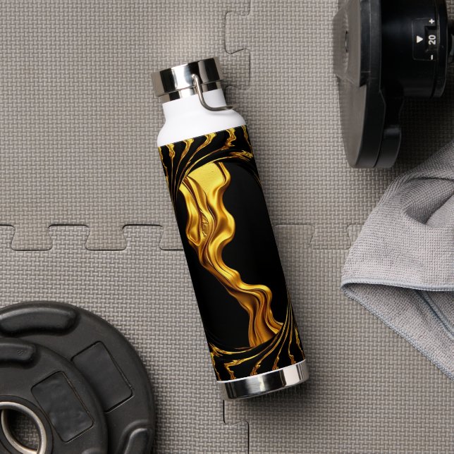 Bouteille D'eau Gold Black Monochrome Achempo Opulent Swirl Liquid (Salle de sport (pivotée))