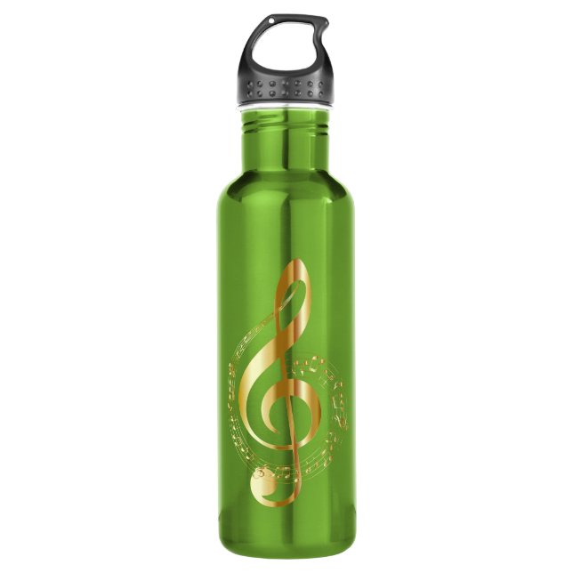 Bouteille d'eau Gold et Green Musical Note (Devant)