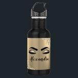 Bouteille D'eau Gold Glitter Sparkle Eyelashes Monogram<br><div class="desc">Gold Faux Foil Parties scintillant d'étincelle métallique broyée Monogramme de métal brossé Nom et cils initiaux (cils), Extensions d'oreillettes et Bouteille d'eau des yeux. Cela rend le cadeau parfait pour 16 ans, mariage, douche nuptiale, anniversaire, baby shower ou bachelorette cadeau pour quelqu'un décorant sa chambre dans le style cool de...</div>