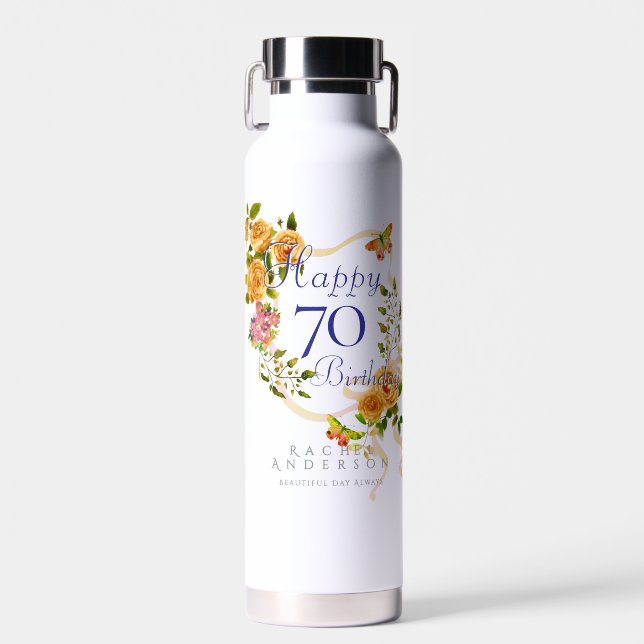 Bouteille D'eau Gold Rose Ribbon 70th Birthday (Avant)