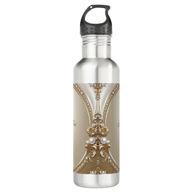 Bouteille D'eau Golden Ornate Frame with Pearls Water Bottle (Devant)
