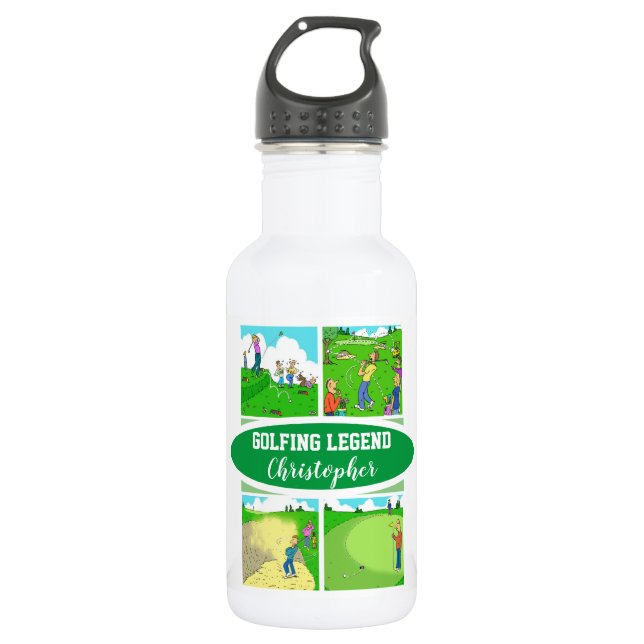 Bouteille D'eau Golf Legend avec 4 Drôle Cartoons Golf (Devant)