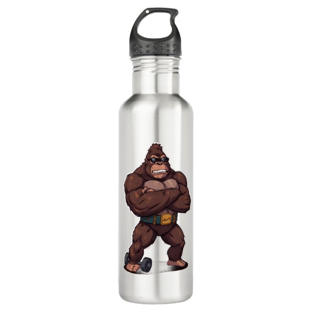 Bouteille D'eau Gorilla Bodybuilder Weight Lifter Pop Art Cartoon (Devant)