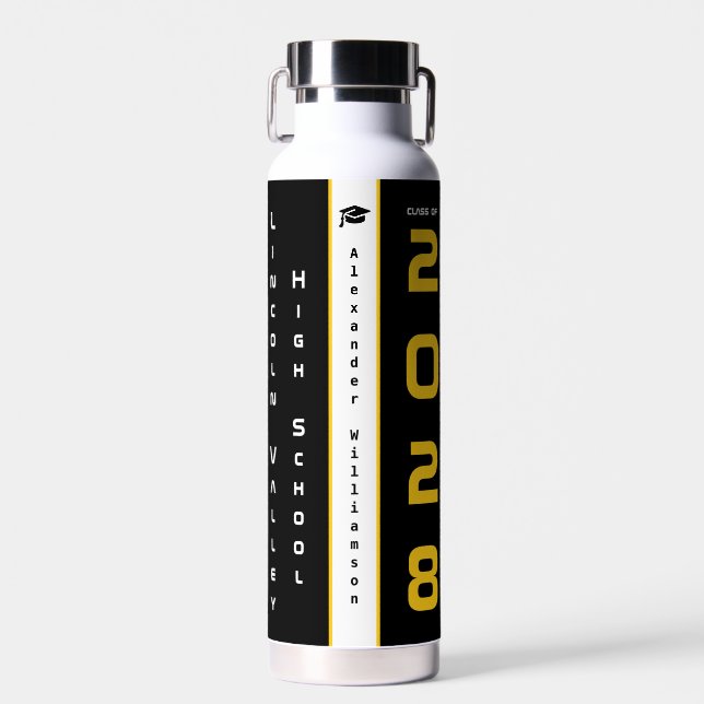 Bouteille D'eau Graduation moderne Gold Black (Avant)