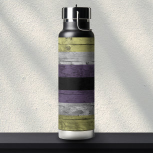 Bouteille D'eau Grain de bois Couleurs du drapeau non binaire