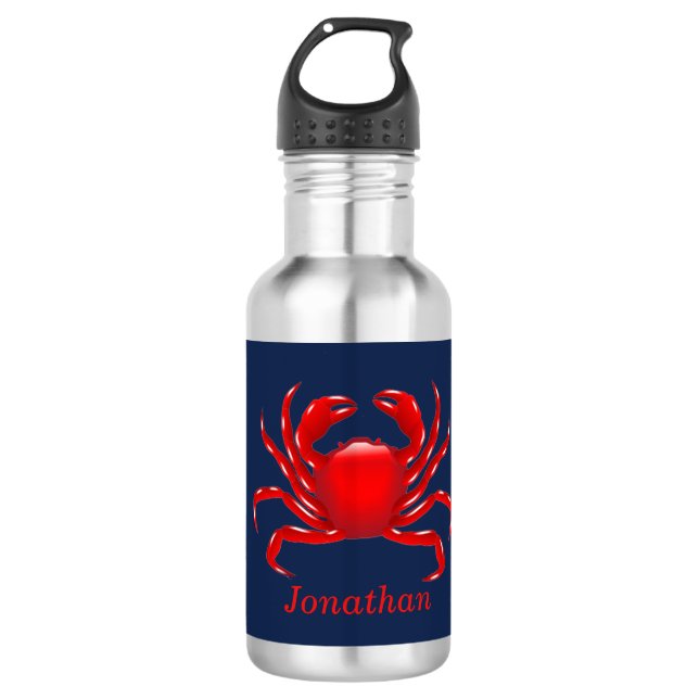 Bouteille D'eau Grand Crabe Rouge sur Fond Bleu Retour à l'École (Devant)