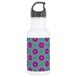 Bouteille D'eau Grandes fleurs magenta, rose et verte