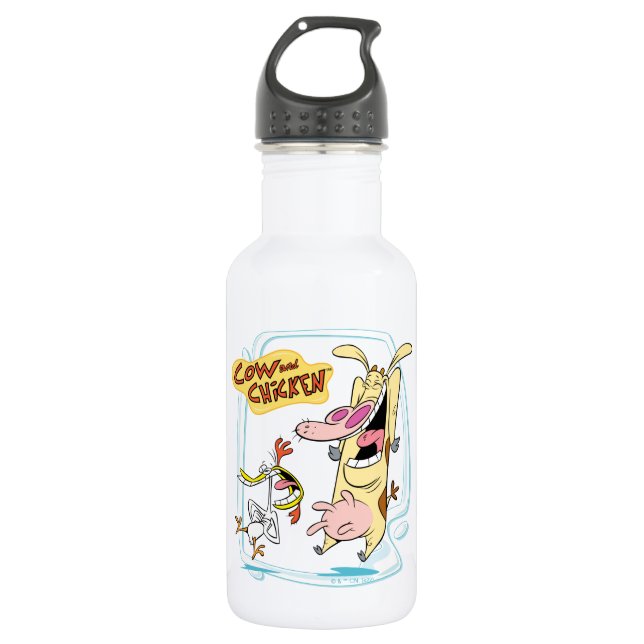 Bouteille D'eau Graphique de rire de vache et de poulet (Devant)