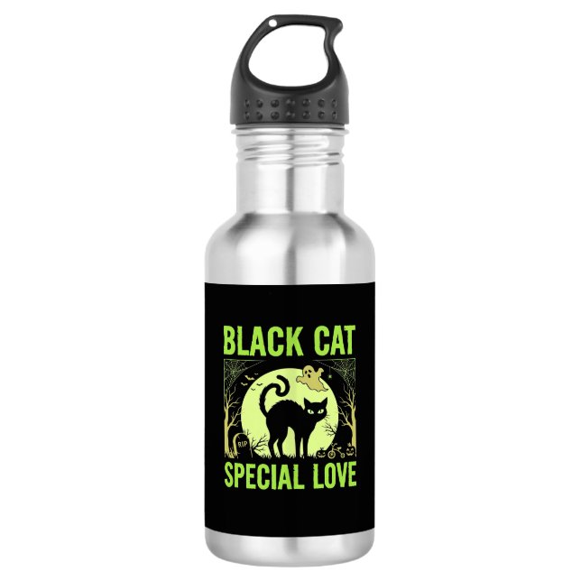 Bouteille D'eau Graphisme d'amour spécial chat noir Halloween (Devant)