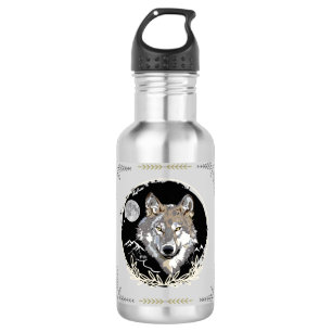 Bouteille D'eau Gray Wolf Moon Mountains Night Sky Water Bottle