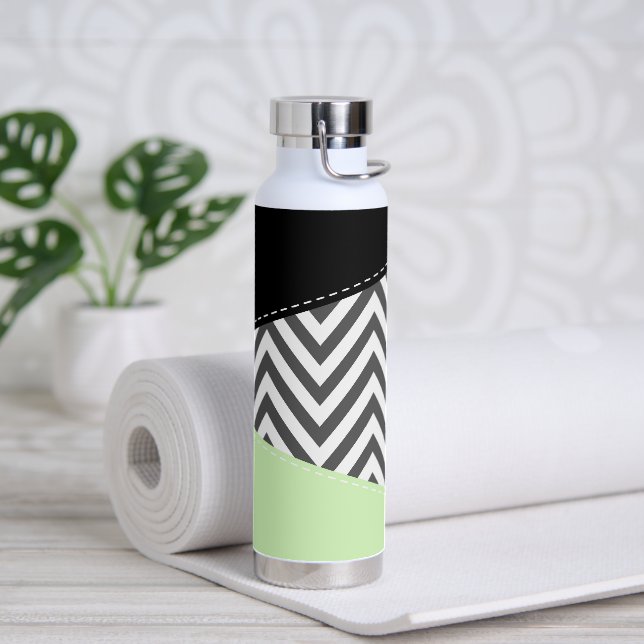 Bouteille D'eau Gray Zigzag, Gray Chevron, Zigzag Pattern, Mint (Yoga)