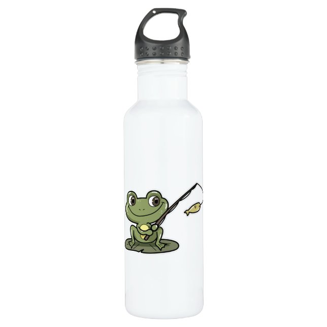 Bouteille D'eau Grenouille à la pêche avec canne à pêche (Devant)