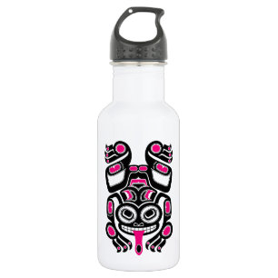 Bouteille D'eau Grenouille d'arbre rose et noire d'esprit de Haida