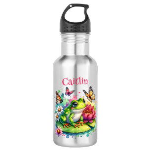 Bouteille D'eau Grenouille, fleurs et papillons personnalisés