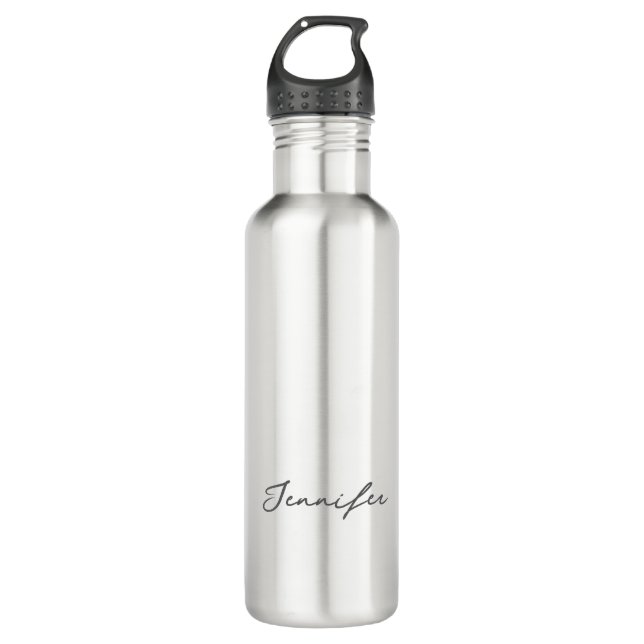 Bouteille D'eau Grey White Modern Minimalist Handwriting Name (Devant)