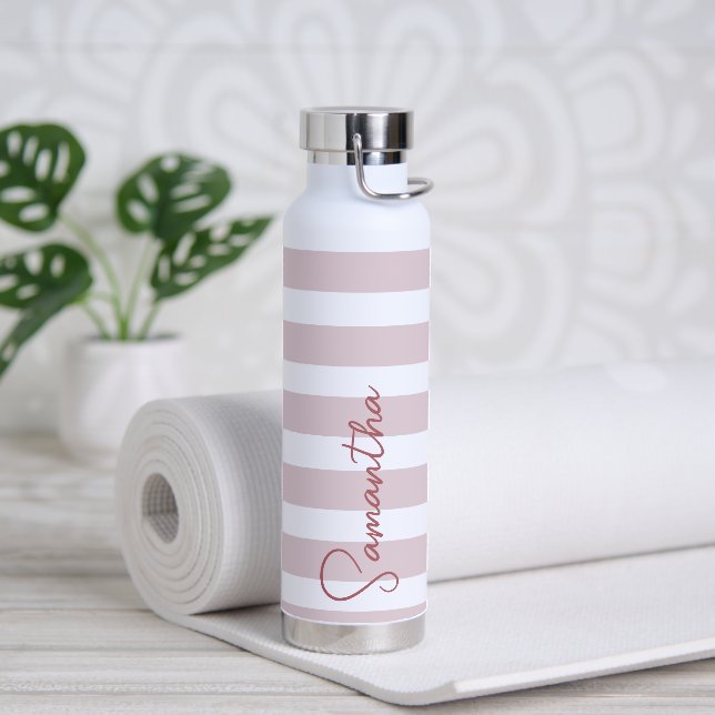 Bouteille D'eau Grilles rose pâle et blanche Personnalisées (Yoga)