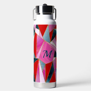 Bouteille D'eau gris rouge chic abstrait