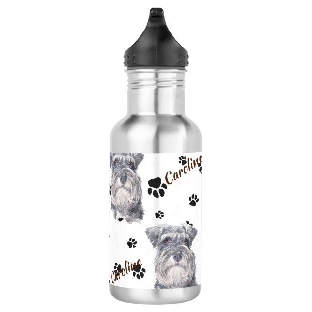 Bouteille D'eau Gris Schnauzer Chien Pawprint (Droite)
