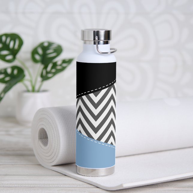 Bouteille D'eau Gris Zigzag, Gris Chevron, Motif Zigzag, Bleu (Yoga)
