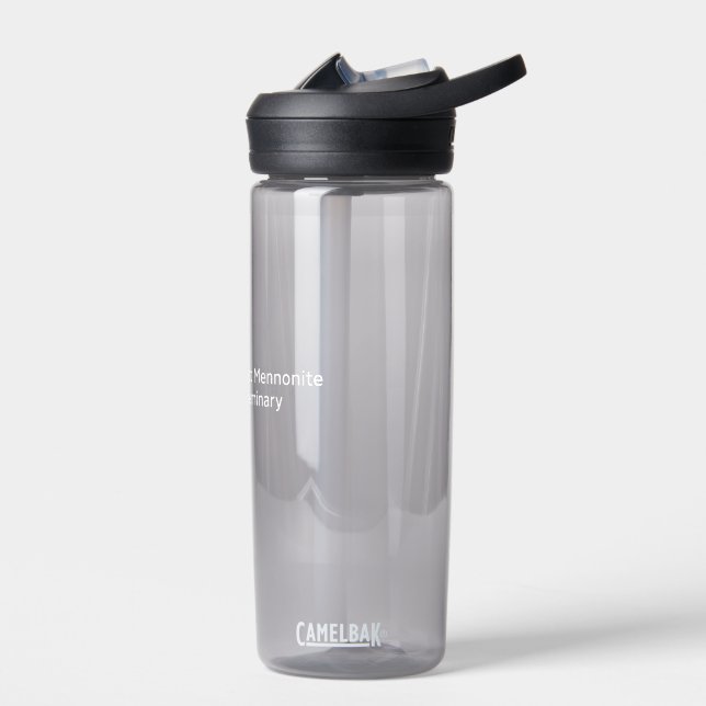 Bouteille d'eau grise avec logo AMBS blanc (Gauche)