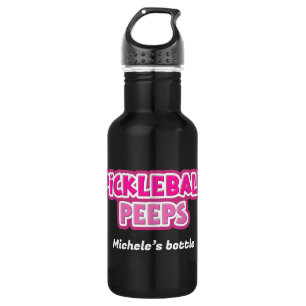 Bouteille D'eau Groupe Peeps de Pickleball Blanc rose avec nom
