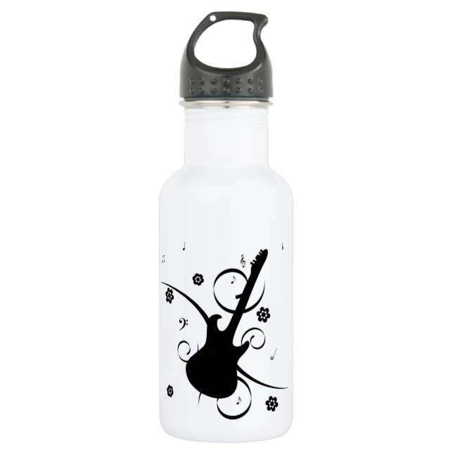 Bouteille D'eau Guitare Avec Notes Musicales (Devant)