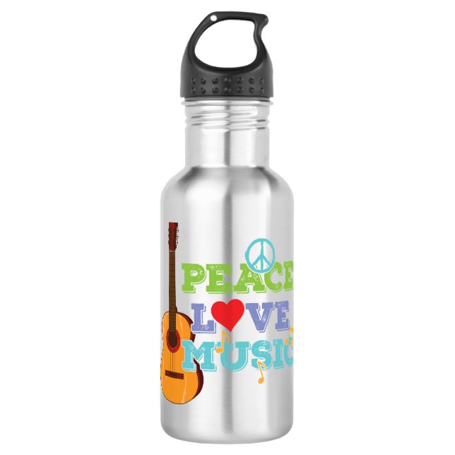 Bouteille D'eau Guitare "Peace, Love, Music" (Devant)