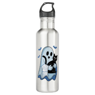 Bouteille D'eau Halloween bleu Denim Ghost et chat