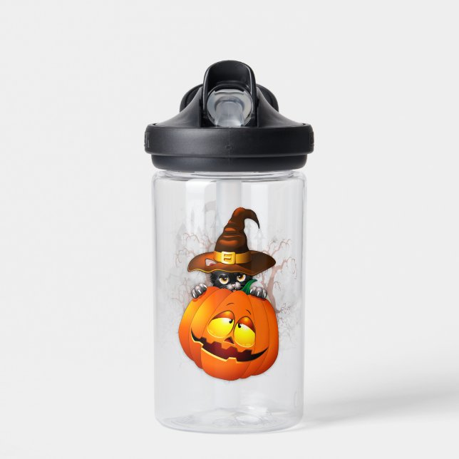 Bouteille D'eau Halloween Cute Kitty Witch et ami Citrouille (Avant)