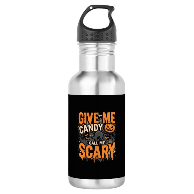 Bouteille D'eau Halloween Donnez-moi des bonbons Chat effrayant (Devant)