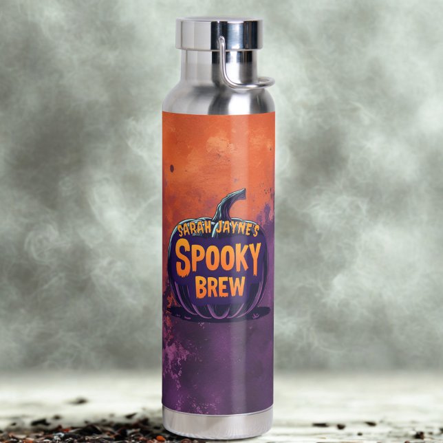 Bouteille D'eau Halloween Éffrayante brasse orange et violet (Keeps your warm brews warm and your cold brews cold - Both will be equally spooky)