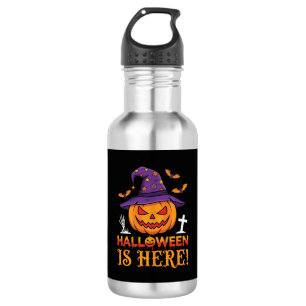 Bouteille D'eau Halloween Est Là Sorcière Citrouille Vecteur