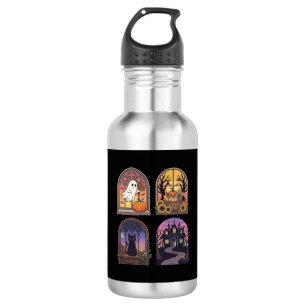 Bouteille D'eau Halloween Gothique Fenêtre Fantôme Citrouille Chat
