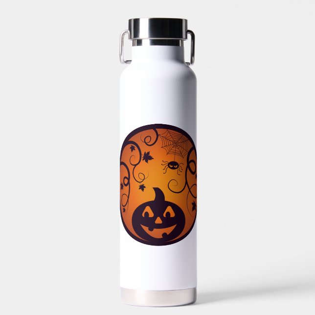 Bouteille D'eau Halloween Jack-o'-lantern citrouille visage et ara (Avant)