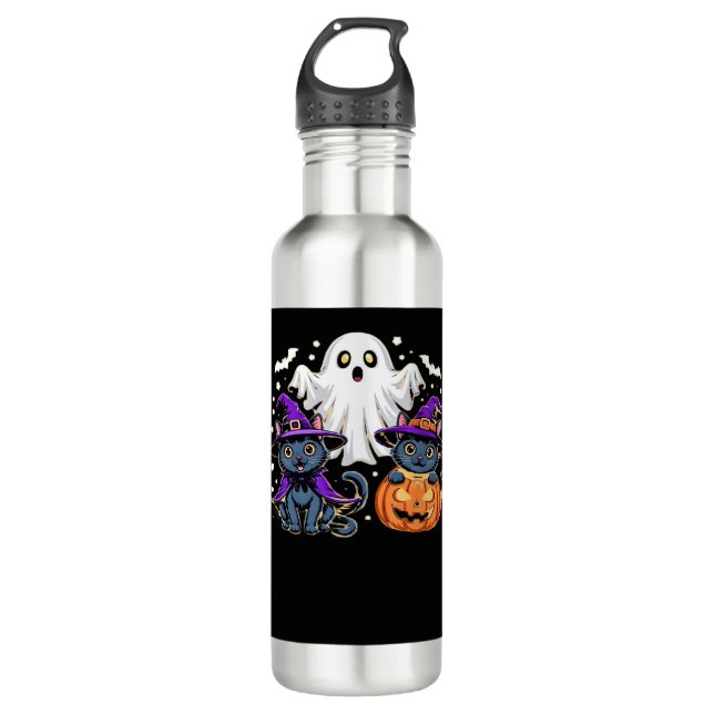 Bouteille D'eau Halloween mignon Fantôme Citrouille Chat Classique (Devant)